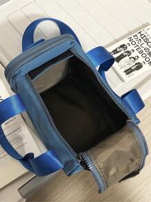 小方包字母圖案可調整肩帶適用於日常和相機單肩包運動包適用於中學大學學生適合旅行大學學校 - 藍色 - 查看 6