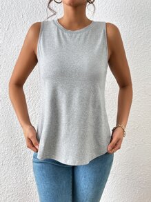 SHEIN LUNE Top tank unicolor bajo con abertura - Gris Claro - Ver 4