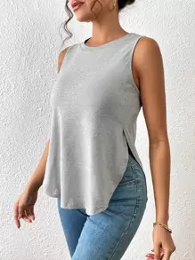 SHEIN LUNE Top tank unicolor bajo con abertura - Gris Claro - Ver 6