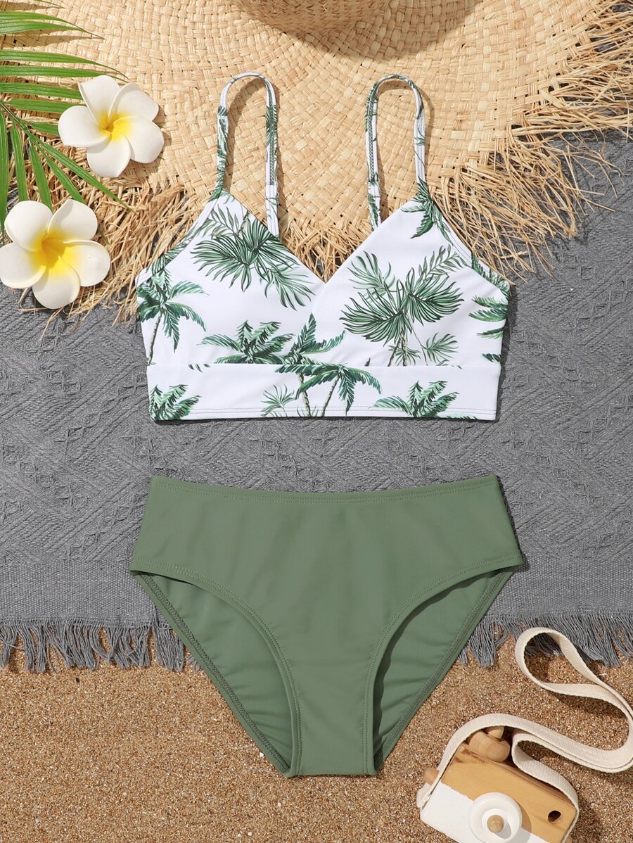 Tween Girl Tropical Print Bikini Set Summer Beach - Multicolor - View 1