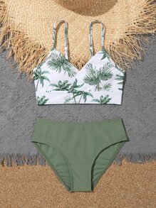 Tween Girl Tropical Print Bikini Set Summer Beach - Multicolor - View 5