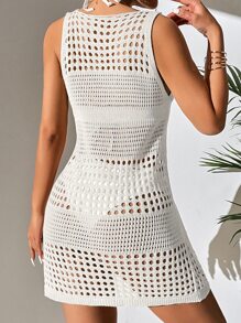 SHEIN Swim Chaleco de punto vacío de mujer de unicolor minimalista sin mangas para vacaciones - Blanco - Ver 2