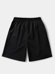 ROMWE MEN Cyber Luvr 男士字母和卡通圖案短褲 - 黑色 - 查看 2