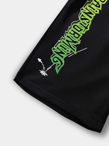 ROMWE MEN Cyber Luvr 男士字母和卡通圖案短褲 - 黑色 - 查看 6