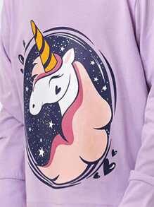 Toddler Girls Unicorn And Heart Print PJ Set - Lilac Purple - View 3