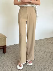 DAZY High Waist Slant Pockets Suit Trousers - Khaki - View 1