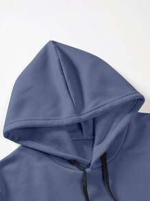 Manfinity Homme Men Slogan Graphic Kangaroo Pocket Drawstring Thermal Hoodie - Dusty Blue - View 3