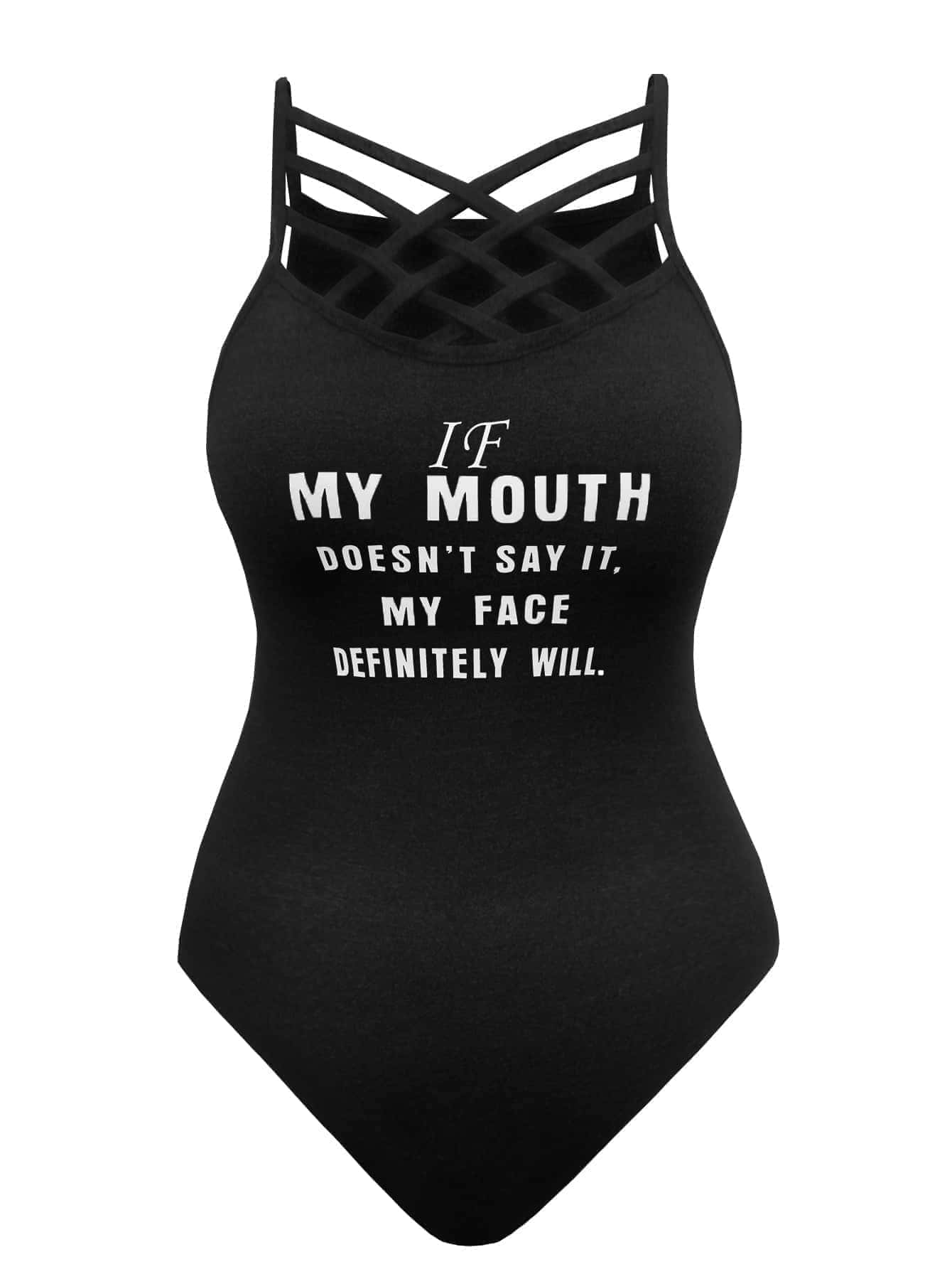 SHEIN LUNE 大碼標語圖案十字交叉吊帶連體衣