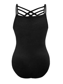 SHEIN LUNE 大碼標語圖案十字交叉吊帶連體衣