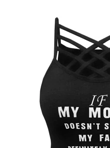 SHEIN LUNE 大碼標語圖案十字交叉吊帶連體衣