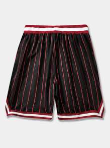 ROMWE MEN Prep Men Striped & Letter Graphic Drawstring Waist Mesh Shorts