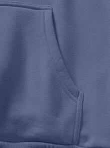 Manfinity Homme Men Slogan Graphic Kangaroo Pocket Drawstring Thermal Hoodie - Dusty Blue - View 6