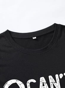 Manfinity Hombres Camiseta con estampado de slogan - Negro - Ver 4