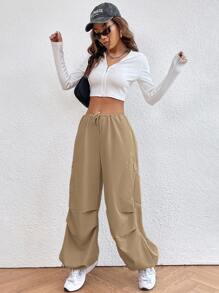 Muchica 腰部抽繩降落傘褲 - 卡其色 - 查看 5