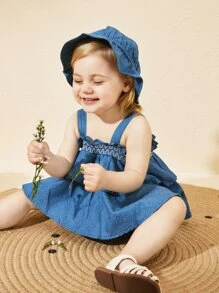 Baby Girl Summer Romper Suit For Newborn Baby Girls, Denim Jumpsuit Outfit - Blue - View 5