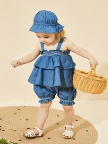 Baby Girl Summer Romper Suit For Newborn Baby Girls, Denim Jumpsuit Outfit - Blue - View 4