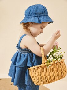 Baby Girl Summer Romper Suit For Newborn Baby Girls, Denim Jumpsuit Outfit - Blue - View 6