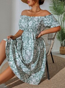 SHEIN LUNE Vestido con estampado de hombros descubiertos - Multicolor - Ver 3