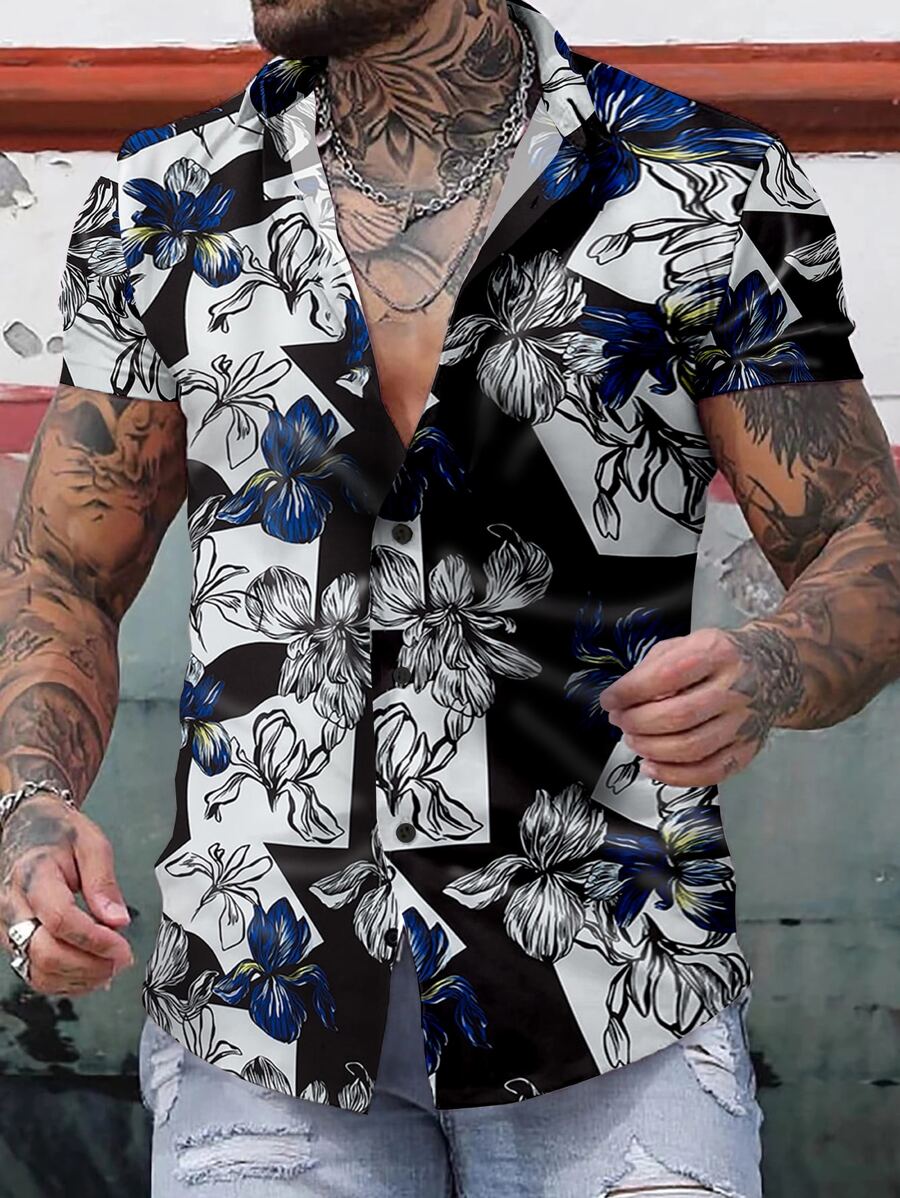 Manfinity Men Floral Print Shirt Without Tee - Multicolor - View 1