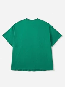 Dreamara Plus Floral Print Drop Shoulder Tee - Green - View 2