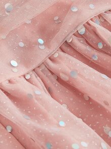 SHEIN MOD Contrast Sequin Decor Ruched Mesh Overlay Cami Dress - Coral Pink - View 4