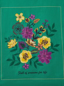 Dreamara Plus Floral Print Drop Shoulder Tee - Green - View 7