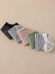 5pairs Women Striped Pattern Casual Ankle Socks, For Daily Life - Multicolor - View 3