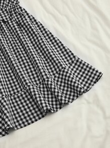 SHEIN Privé 格子圖案前打結荷葉邊連衣裙 - 黑與白 - 查看 4