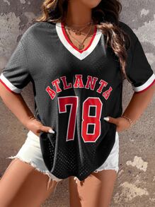 Flirla Plus Letter Graphic Contrast Trim Tee - Black - View 4