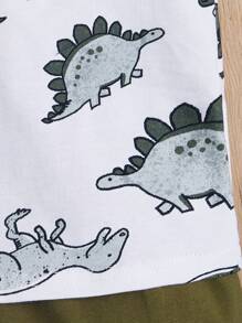 SHEIN Baby Boy Dinosaur Print Patched Pocket Tank Top & Shorts - Multicolor - View 3