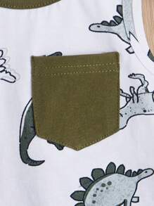 SHEIN Baby Boy Dinosaur Print Patched Pocket Tank Top & Shorts - Multicolor - View 4