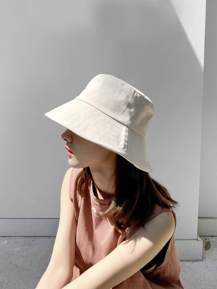 1入組女士素色休閒漁夫帽 - 米色 - 查看 1