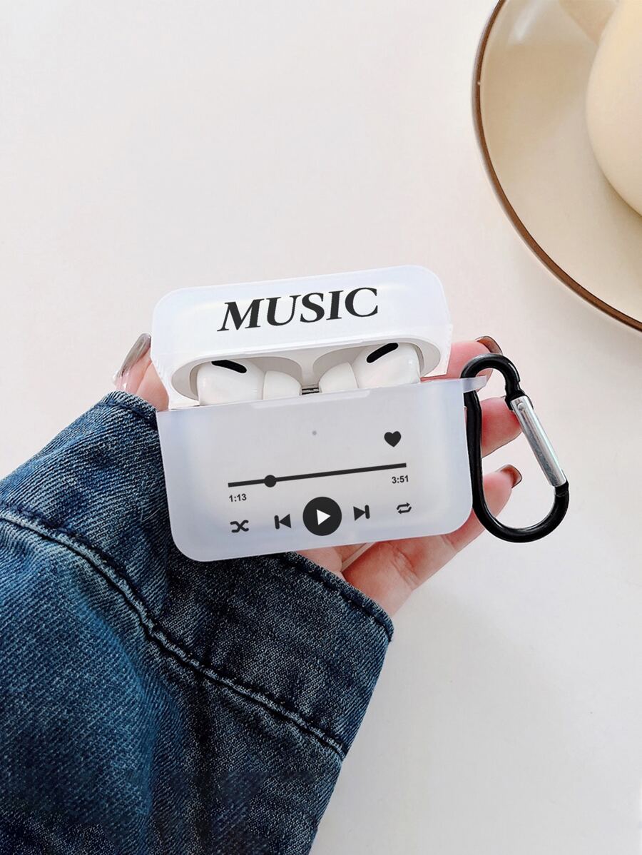 1 pieza Estuche para auriculares con impresión de reproductor de música con gancho compatible con Apple 1/2, Pro, 3, Pro 2, 4, Pro-3 (solo estuche para auriculares, auriculares no incluidos) - Multicolor - Ver 1