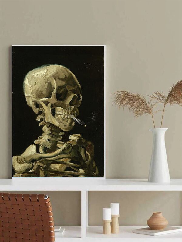 1pc Unframed Canvas Print Of Vintage Skull Pattern 'van Gogh Smoking' Gifts Birthday Graduation Home Decor Halloween Decor Fall Decor Room Decor