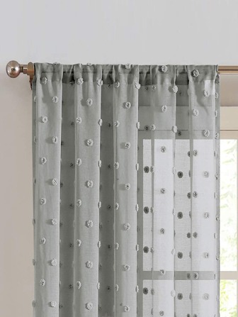 1入組絨球裝飾透明面板窗簾織物濾光隱私透明窗簾適用於客廳和臥室四季皆宜