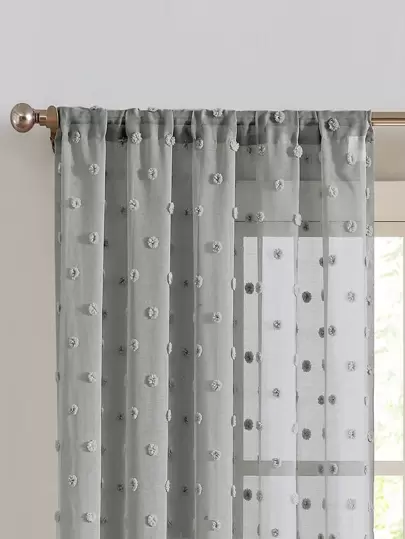 1入組絨球裝飾透明面板窗簾織物濾光隱私透明窗簾適用於客廳和臥室四季皆宜