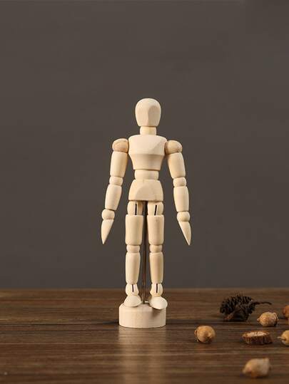 1pc 14 CM Figure Design Decoration Craft, Simple Wood Adjustable Doll Shaped Decorative Object For Home