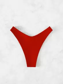 Swim Basics Summer Beach Plain High Cut Bikini Bottom - Red - View 2
