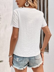 SHEIN LUNE Áo sơ mi nữ màu trơn Giải trí - trắng - Xem 2