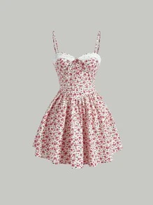 SHEIN MOD Vestido de tirantes con estampado floral con encaje en contraste