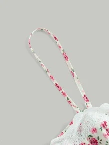 SHEIN MOD Vestido de tirantes con estampado floral con encaje en contraste