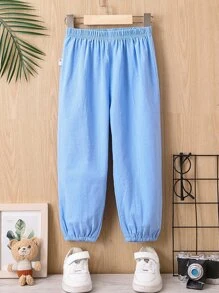 Toddler Boys Solid Elastic Waist Trousers - Blue - View 1