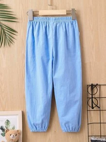 Toddler Boys Solid Elastic Waist Trousers - Blue - View 2