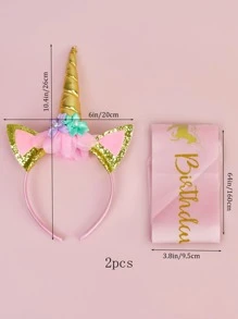 2pcs Birthday Decorative Sash & Hair Hoop - Multicolor - View 5