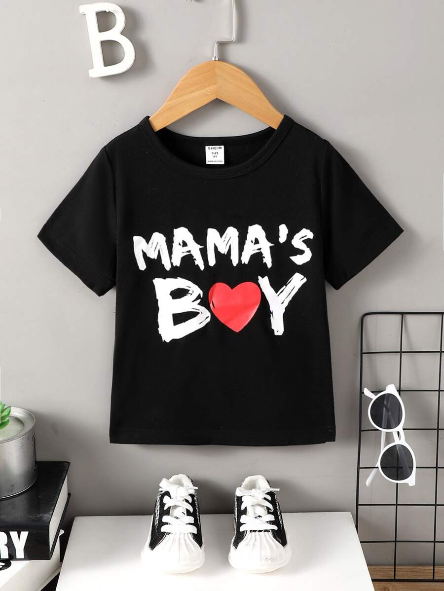 SHEIN Toddler Boys Heart & Letter Graphic Tee - Black - View 1