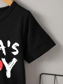 SHEIN Toddler Boys Heart & Letter Graphic Tee - Black - View 3