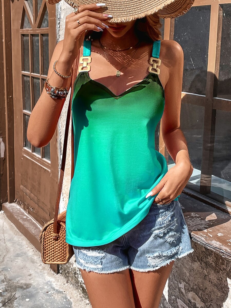 SHEIN VCAY Áo khoác và áo lót dành cho xe tăng nữ Nhẫn Ombre Giải trí - màu xanh lá - Xem 1