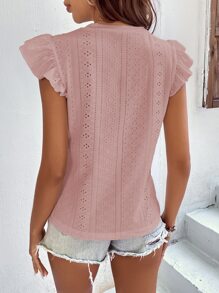 Breezaya 網眼刺繡荷葉邊T恤 - 藕粉色 - 查看 2