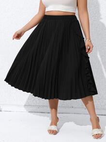 SHEIN Clasi Falda fruncido unicolor ribete con fruncido