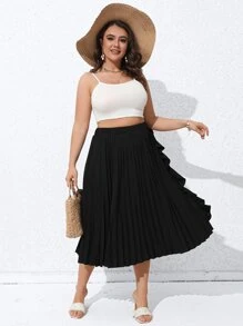 SHEIN Clasi Falda fruncido unicolor ribete con fruncido